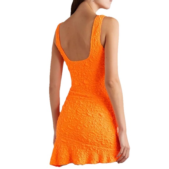 LoveShackFancy Bartlette Dress Small Tangerine Orange Textured Mini Sundress - Picture 3 of 11